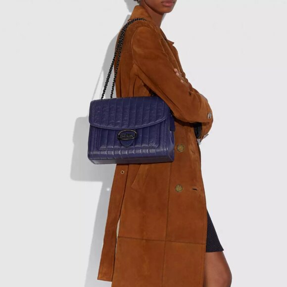 COACH Cadet Blue Leather Melody Shoulder Bag 29 With Quilting & Chain Link Strap - Picture 4 of 14